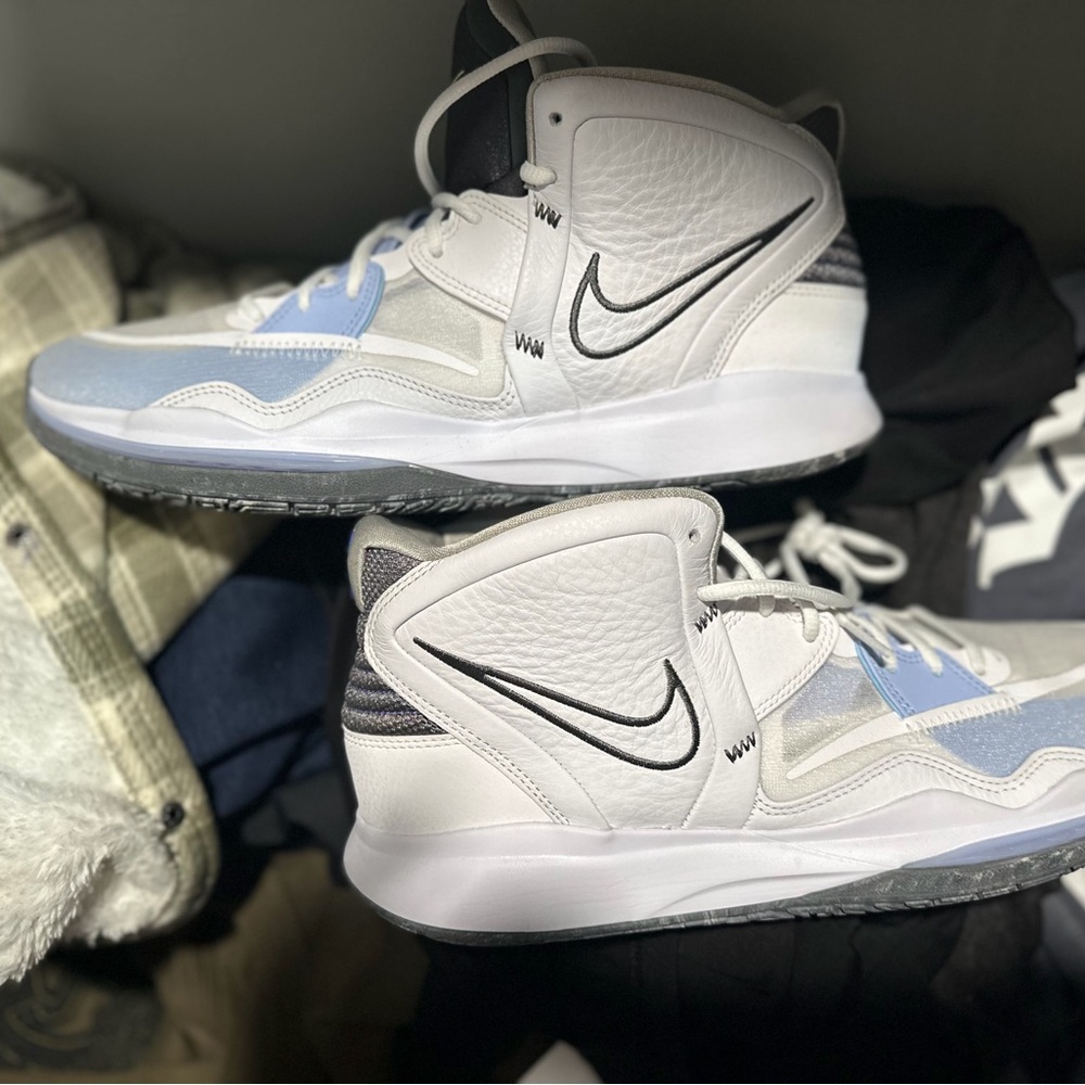 Nike Kyrie Infinity White and Light Blue Basketball High Tops